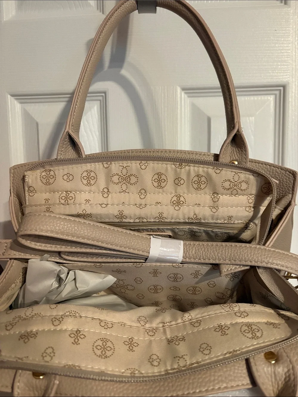 BNWT GROSSI Women’s Floral Bow Satchel Handbag - Taupe Pink